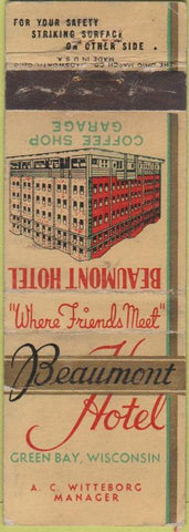 Matchbook Cover - Beaumont Hotel Green Bay WI WORN