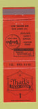 Matchbook Cover - Thad's Steak House New Bedford MA