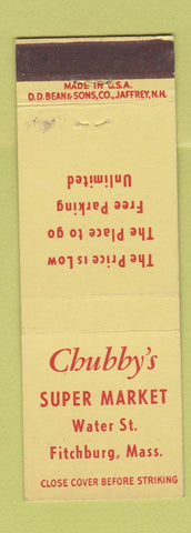 Matchbook Cover - Chubby's Super Market Grocery Fitchburg MA