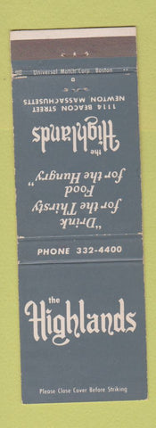 Matchbook Cover - Highlands Restaurant Newton MA