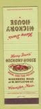 Matchbook Cover - Harry Davis' Hickory House Worcester MA