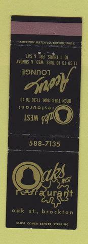 Matchbook Cover - Oaks West Restaurant Brockton MA Acorn Lounge