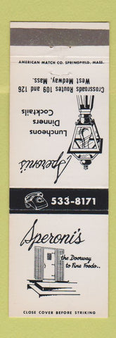 Matchbook Cover - Speroni's Restaurant West Medway MA