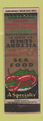 Matchbook Cover - Victory Lunch Springfield MA lobster WEAR
