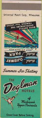 Matchbook Cover - Deglman Hotels Sault Ste Marie MI girlie ice skating