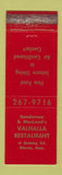 Matchbook Cover - Valhalla Restaurant Monson MA WORN