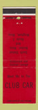 Matchbook Cover - Club Car Restaurant Boston Hingham MA