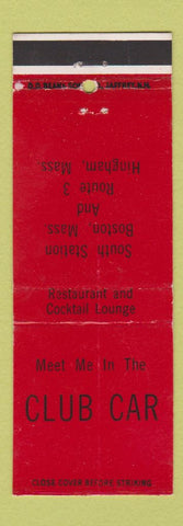 Matchbook Cover - Club Car Restaurant Boston Hingham MA