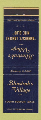 Matchbook Cover - Blinstrub's Village South Boston MA