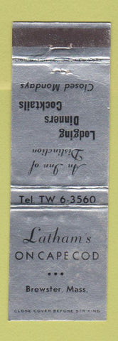 Matchbook Cover - Latham's Brewster MA restaurant