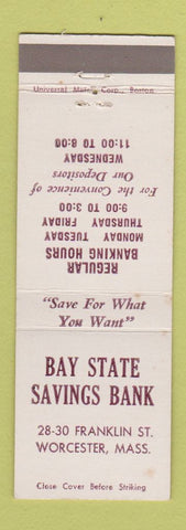 Matchbook Cover - Bay State Savings Bank Worcester MA