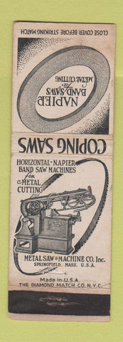 Matchbook Cover - Napier Band Saws Coping Saws Springfield MA WORN