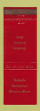 Matchbook Cover - Valhalla Restaurant Monson MA WEAR