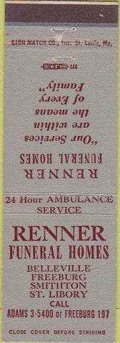 Matchbook Cover - Rinner Funeral Homes Belleville Freeburg Smithton St Libory