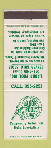 Matchbook Cover - Labor Pool Temp Work Denver Colorado