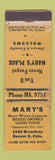 Matchbook Cover - Mary's Restaurant Denver Colorado WORN