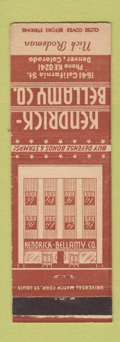 Matchbook Cover - Kendrick Bellamy Stationery Denver Colorado WWII