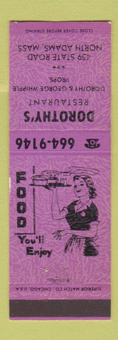 Matchbook Cover - Dorothy's Restaurant North Adams MA PURPLE