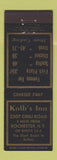 Matchbook Cover - Kolb's Inn Rochester NY