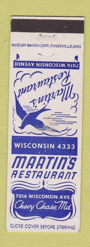 Matchbook Cover - Martin's Restaurant Chevy Chase MD WORN