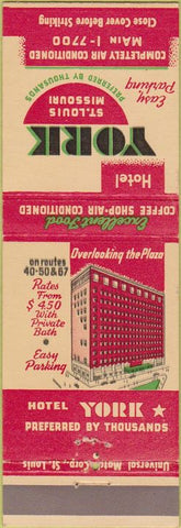 Matchbook Cover - Hotel York St Louis MO