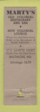 Matchbook Cover - Marty's Seafood Baltimore MD WEAR