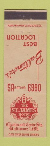 Matchbook Cover - St James Hotel Baltimore MD
