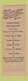 Matchbook Cover - Chesapeake Restaurant Baltimore MD