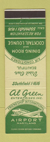 Matchbook Cover - Al Green Airport Restaurant Baltimore MD