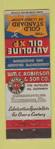 Matchbook Cover - Autoline oil WM Robinson Baltimore MD