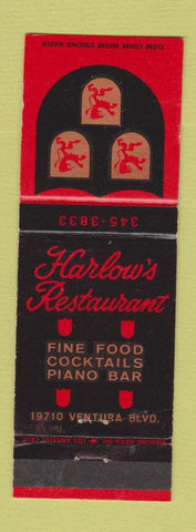 Matchbook Cover - Harlow's Restaurant Woodland Hills CA