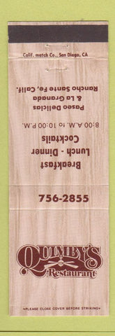 Matchbook Cover - Quimby's Restaurant Rancho Santa Fe CA