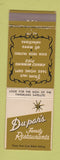 Matchbook Cover - Du-par's Family Restaurants Glendale Studio City Encinco CA