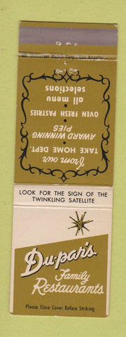 Matchbook Cover - Du-par's Family Restaurants Glendale Studio City Encinco CA