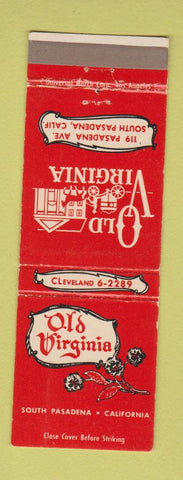 Matchbook Cover - Old Virginia Restaurant South Pasadena CA