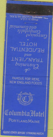 Matchbook Cover - Columbia Hotel Portland ME