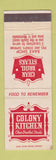 Matchbook Cover - Colony Kitchen Montebello CA Laguna Beach