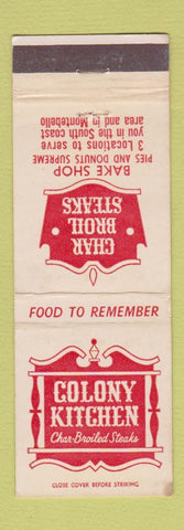 Matchbook Cover - Colony Kitchen Montebello CA Laguna Beach