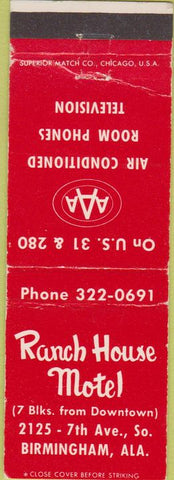 Matchbook Cover - Ranch House Motel Birmingham AL CREASE