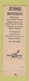 Matchbook Cover - Junior's Restaurant Miami Beach FL