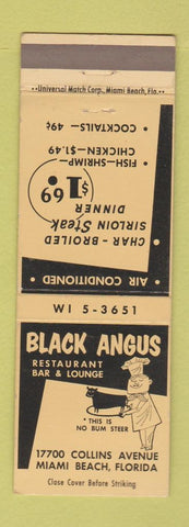 Matchbook Cover - Black Angus Restaurant Miami Beach FL