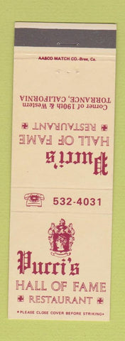 Matchbook Cover - Pucci's Hall of Fame Restaurant Torrance CA
