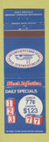 Matchbook Cover - Restaurants Block Inflation Memphis TN Nashville WEAR