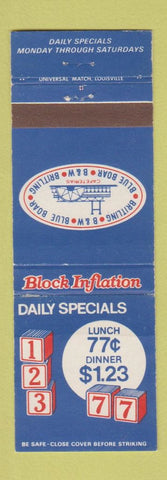 Matchbook Cover - Restaurants Block Inflation Memphis TN Nashville WEAR