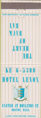 Matchbook Cover - Hotel Lenox Boston MA