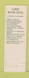 Matchbook Cover - Hotel Lenox Buffalo NY