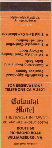 Matchbook Cover - Colonial Motel Williamsburg VA