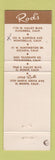 Matchbook Cover - Rod's Restaurant Alhambra El Monte Pico Rivera Arcadia CA