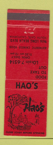 Matchbook Cover - Hao's Chinese Restaurant South Gate CA