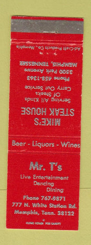 Matchbook Cover - Mike's Steak House Mr T's Memphis TN